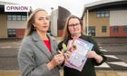 St Paul's RC Academy head teacher Kirsty Small with Sarah Anderson, Educational Support Worker with the information leaflets and vapes found at the school. Image: Alan Richardson/DC Thomson.