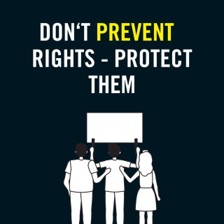 3 people holding a sign up - reading 'Don't Prevent Rights - Protect Them'