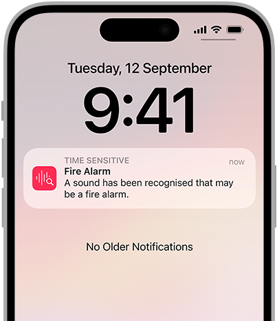 Sound Recognition alert for a Fire Alarm on iPhone.