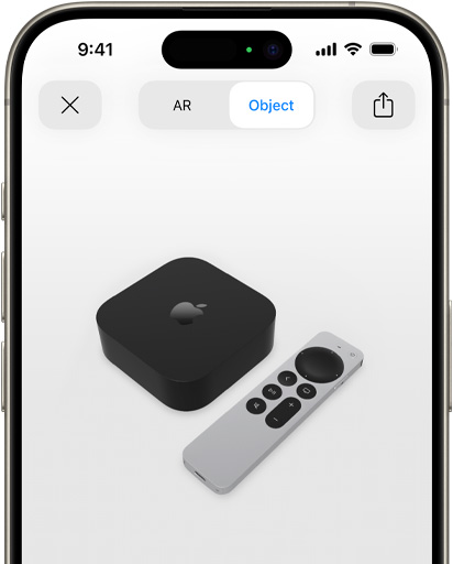 Image shows Apple TV 4K in augmented reality screen on iPhone.