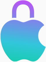 Imagen colorida del logo de Apple con forma de candado para representar la privacidad.