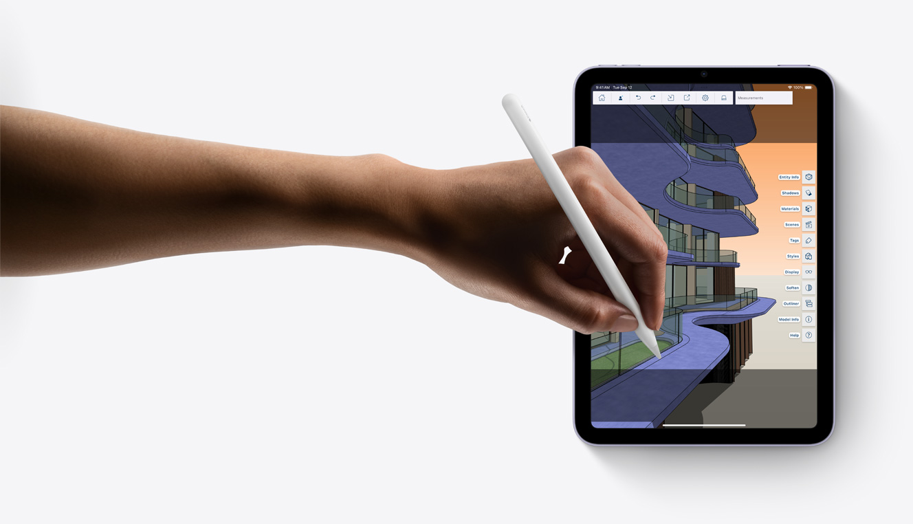 Korištenje olovke Apple Pencil u aplikaciji SketchUp na iPadu mini