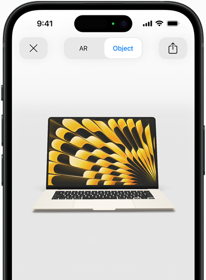 Aperçu du MacBook Air en finition lumière stellaire vu en réalité augmentée sur iPhone