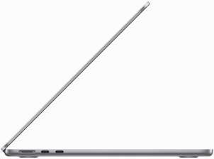 Imagem lateral do MacBook Air na cor cinza-espacial