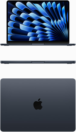 Imágenes frontal y desde arriba de una MacBook Air color medianoche