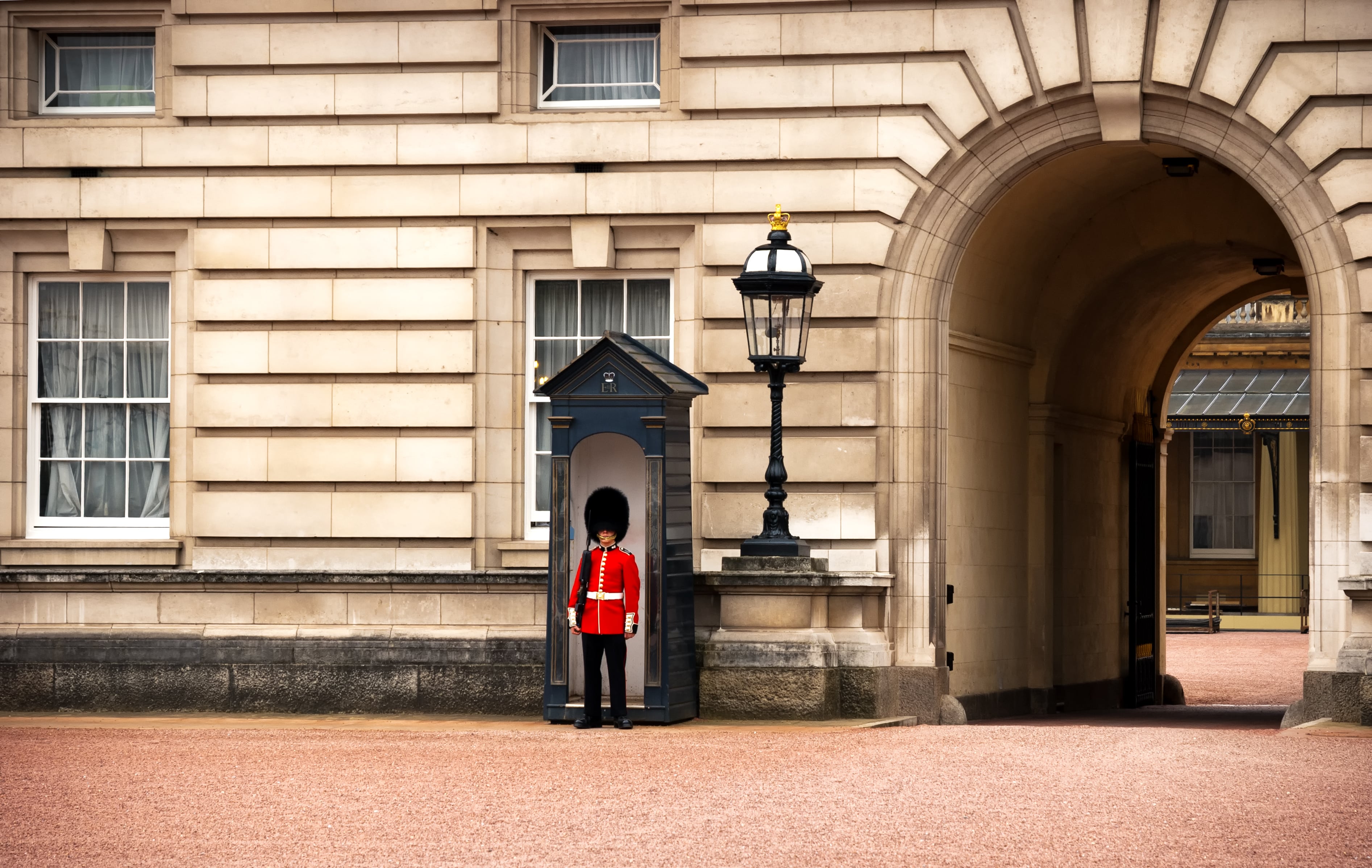 Sentry guard in his station at Buckingham Palace