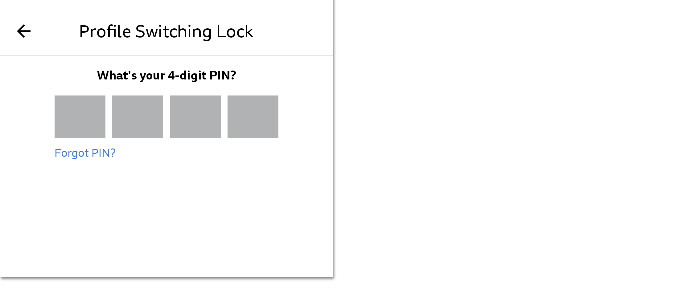 Image of the PIN screen that's shown when switching from a child to an adult profile