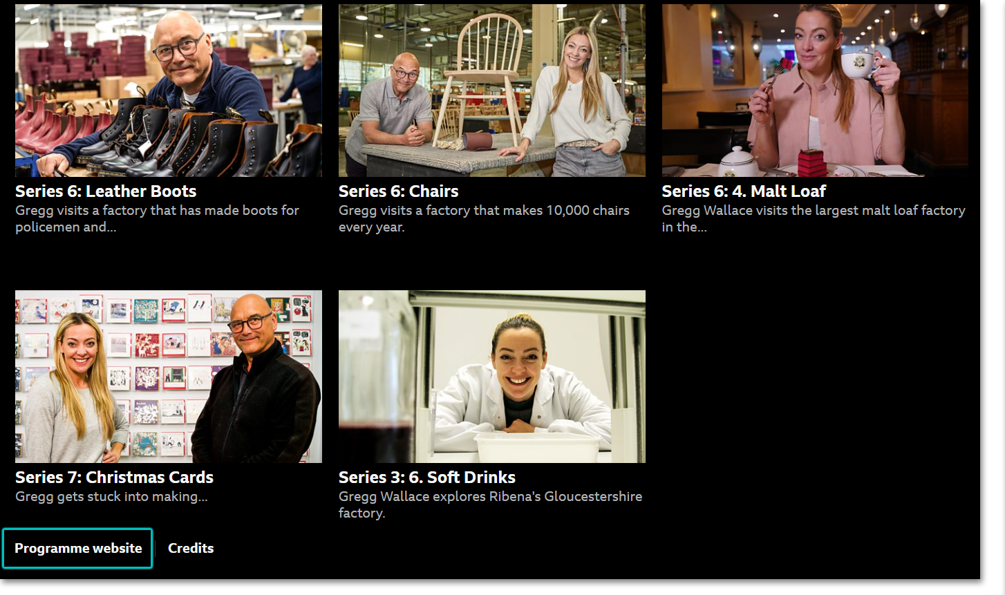 Image of an episode list on the iPlayer website. The 'Programme website' link is highlighted