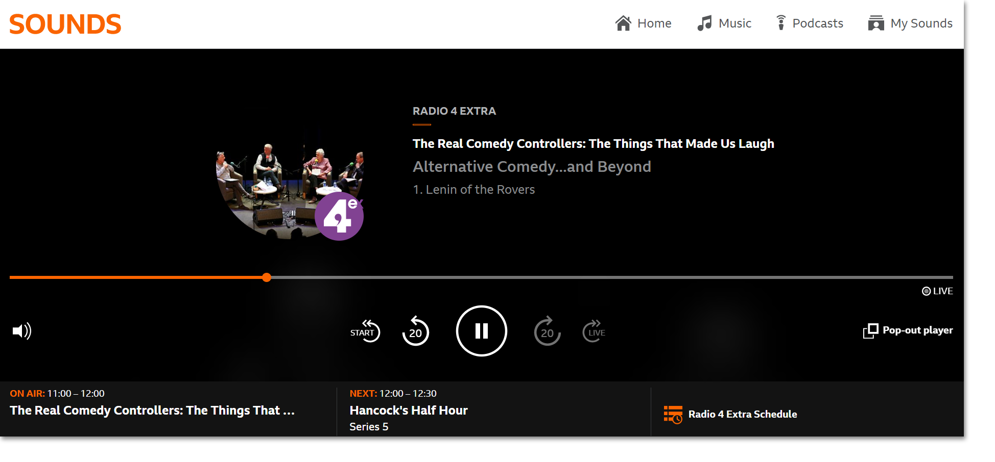 Image showing the playback screen on the BBC Sounds website