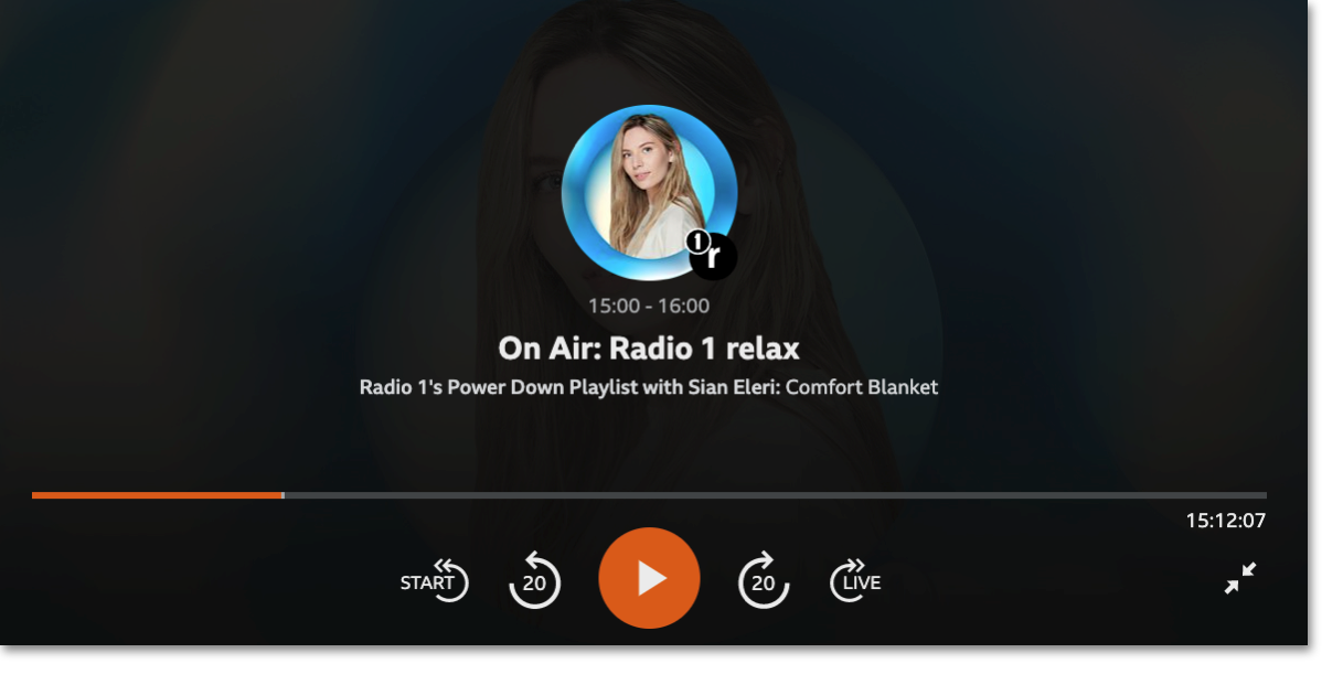 Image of the playback screen on the BBC Sounds TV app