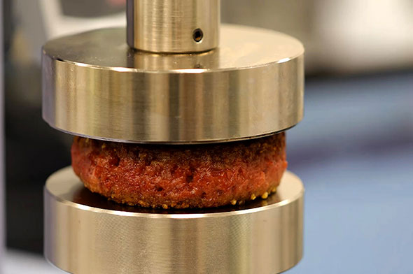 lab grown meat in a presser (Credit: BBC)