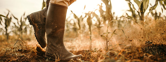 farmer boot in a dusty field