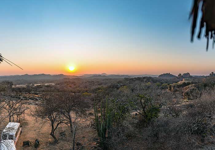 Colourful sunrise over the hills and savanna in Matobo Hills National Park