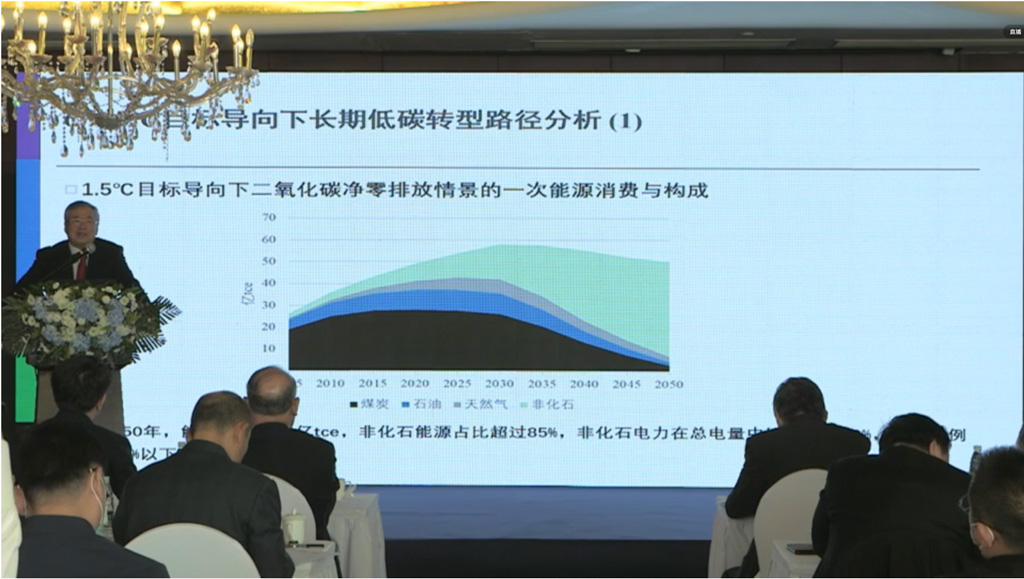 Tsinghua Universitys Prof He Jiankun presenting the evolution of Chinas total energy demand and energy mix