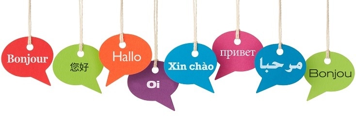 speech balloons with different languages on them
