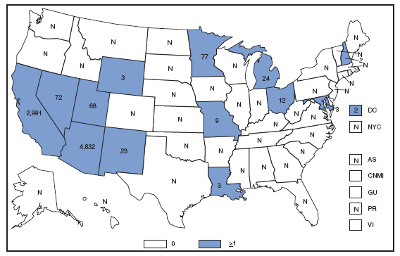 Coccidioidomycosis. Number of reported cses --- United States* and U.S. territories, 2007