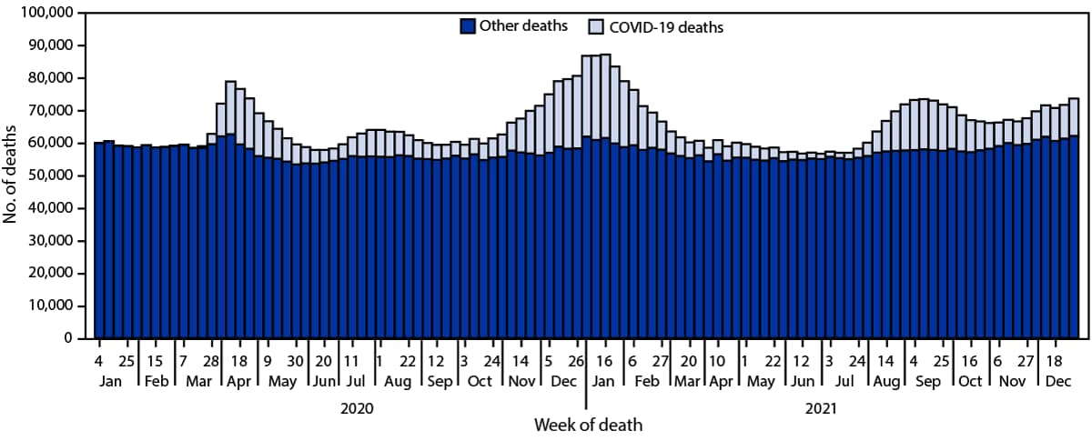 The figure is a bar chart showing the provisional number of leading underlying causes of death, using data from the National Vital Statistics System, in the United States, in 2021.