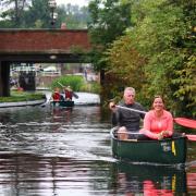 Glyn Jones and triathlon partner paddle along the Montgomery Canal in Welshpool on September 4, 2021. Picture by Anwen Parry/County Times