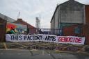 Protesters form a blockade outside weapons manufacturer BAE Systems in Govan (Andrew Milligan/PA)