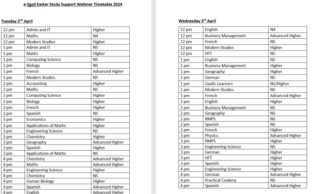 Master Timetable (Accessible)