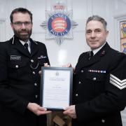 Commended - Dep Chief Con Andy Prophet presents Sgt Rob Partridge with his certificate