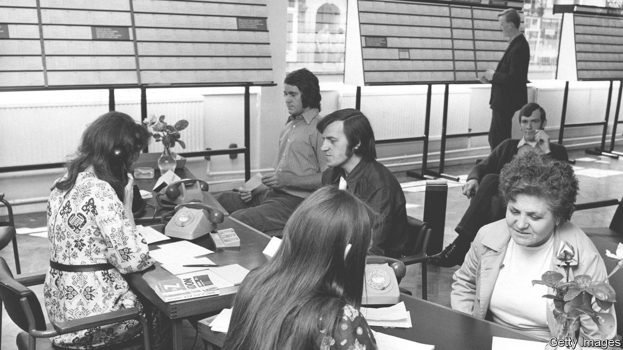 Applicants register their choice of the jobs on offer at the Self Service Job Centre of the St Marylebone Employment Exchange, which recently opened in London, 26th June 1972. (Photo by Brian Harris/Fox Photos/Getty Images)