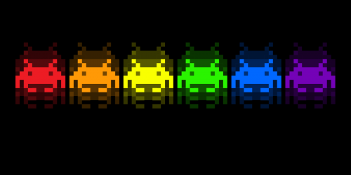 multi-color alien sprites from videogame space invaders