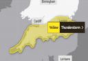 The yellow thunder warning runs from 5am to 12 noon tomorrow (Tuesday, November 14). Picture: Met Office