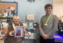 Dot Taylor (left) and friend Janet Lee with Issac from Exmouth Library.