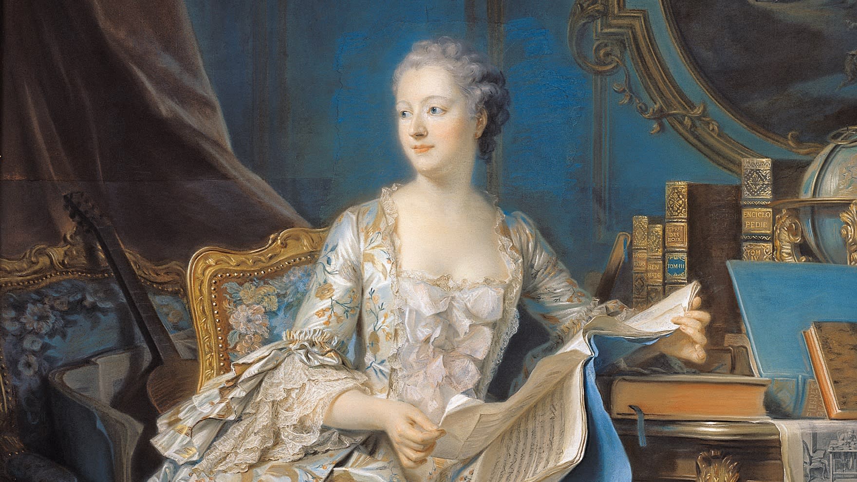 The inspiration: Jeanne Poisson, Marquise de Pompadour, 1755, by Maurice-Quentin de la Tour