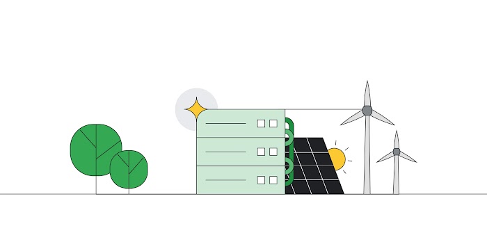 Illustratoin of solar panels, windmills and trees