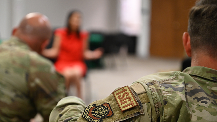 U.S. Air Force Master Sgt. Daniel Peveto, 62d Comptroller Squadron first sergeant, attends a Warrior Heart training at Joint Base Lewis-McChord, Washington, on June 5. The Warrior Heart initiative includes experience-based mentoring, teaching, and training to senior military officers, staff, and students as they develop and sustain resilience programs, events, and activities in support of airmen and families and their well-being. (Photo by U.S. Air Force Airman 1st Class Colleen Anthony)