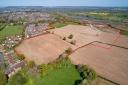 Proposed site (outline in red) of 350 new homes on land south of Ledbury Road, Hereford.