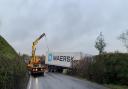 A lorry is recovered after leaving the A417 near Ashperton