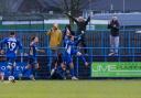 Curzon Ashton players celebrate Jimmy Spencer’s late winner against Hereford