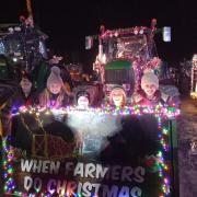 From left: Albert Ferneyhough, Freya Price, George Mussell, Bobby Ferneyhough and Isabella Webb grab a ride in the lead tractor