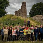 The Digging for Britain team with archaeology students at Snodhill Castle