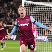 Jarrod Bowen celebrates scoring for West Ham United in their 4-2 victory against Brentford