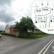 Ramblers Way seen from the main A438 Hereford to Hay-on-Wye road and inset, plan of the proposed scheme