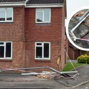 Debris was strewn across the pavement after a car crashed into the side of a house at the junction of Plumpton Avenue and Kempton Avenue