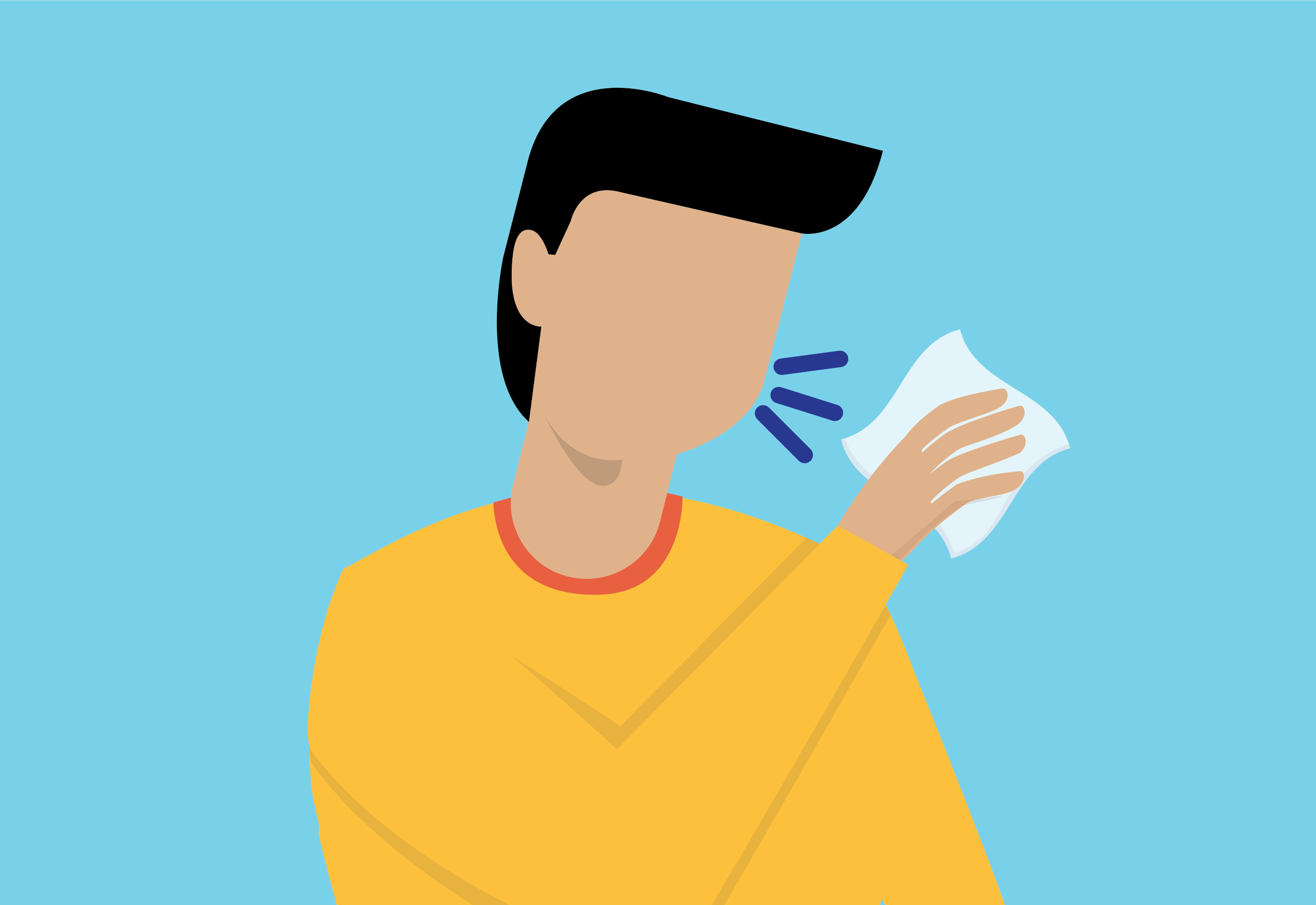 illustration of a man coughing into a tissue