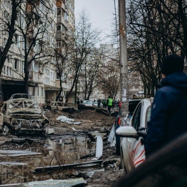 The aftermath of an explosion of an intercepted Russian missile on a residential building in Kyiv, Ukraine, December 13, 2023.