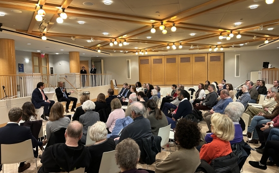  Photo of U.S. Attorney Damian Williams speaking to leaders and members of the Central Synagogue