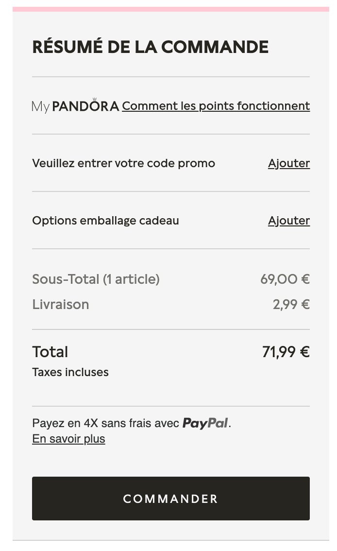 Où mettre un code promo sur Pandora