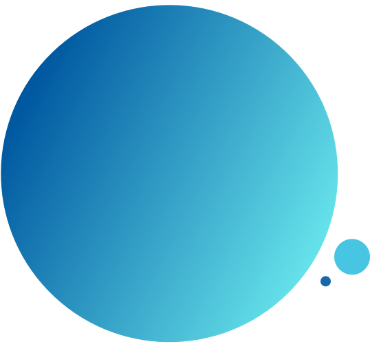 Large blue gradient circle with two smaller blue circles