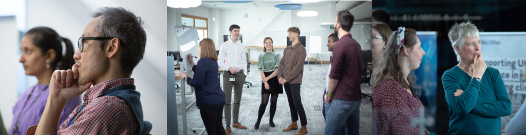 A selection of Met Office people discussing and working with their colleagues