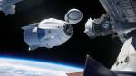 Artist illustration shows the SpaceX Crew Dragon spacecraft docking to the International Space Station