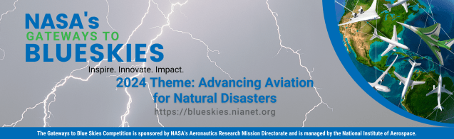 This is a graphic about NASA's Gateways to Blue Skies Competition. The graphic has text that reads "The Gateways to Blue Skies Competition is sponsored by NASA's Aeronautics Research Mission Directorate and is managed by the National Institute of Aerospace."
