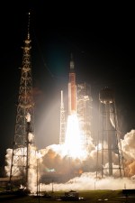 ASA’s Space Launch System carrying the Orion spacecraft lifts off the pad at Launch Complex 39B at the agency’s Kennedy Space Center in Florida at 1:47 a.m. EST on Nov. 16, 2022.