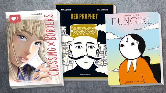 Collage der Buchcover: Der Prophet / Fungirl / Crossing Borders © Avant; Edition Moderne; Carlson 